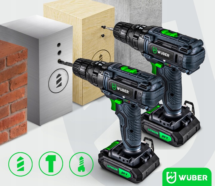 WIERTARKO WKRĘTARKA UDAROWA AKUMULATOROWA 20V 2X AKUMULATOR + WALIZKA