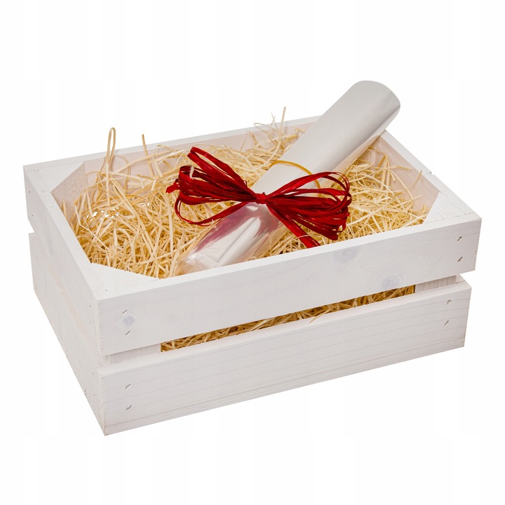 Koszyk Prezentowy Zestaw Skrzynka Drewniana Biała Pudełko Box Biały