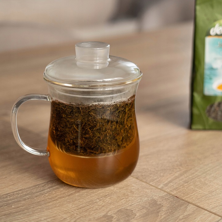 KUBEK Z ZAPARZACZEM DO HERBATY ZIÓŁ 370ml SITKO SZKLANY POKRYWKĄ TERMICZNY