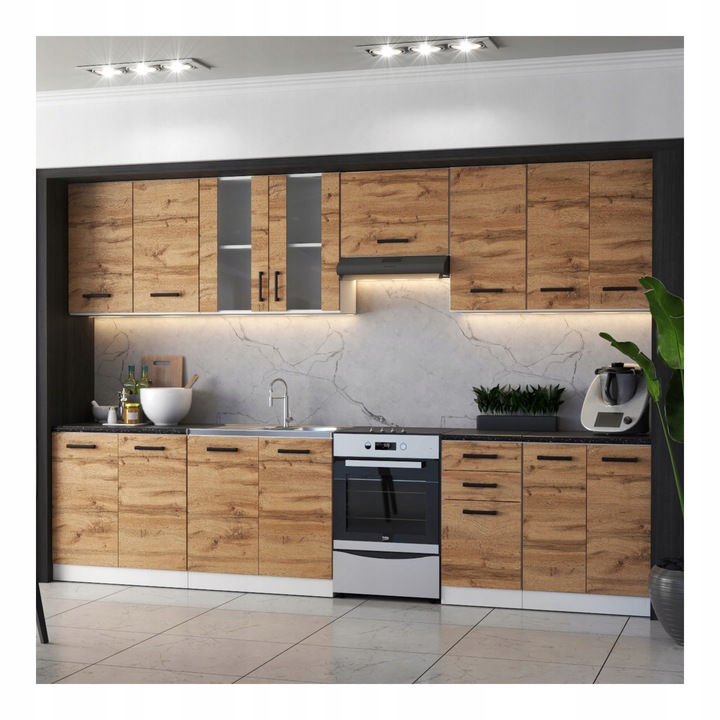 MEBLE KUCHENNE KUCHNIA ZESTAW SZAFKI MODUŁOWE BLAT JOLA 3,2M DĄB WOTAN