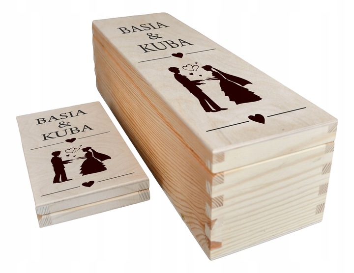 PUDEŁKO SKRZYNKA NA WINO GRAWER PREZENT ŚLUB + PUDEŁKO NA PIENIĄDZE WESELE