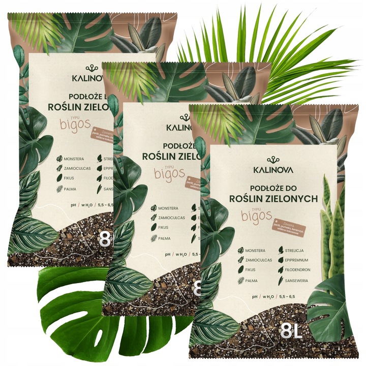 Podłoże Bigos lekka ziemia 3 x 8L do roślin zielonych Mieszanka