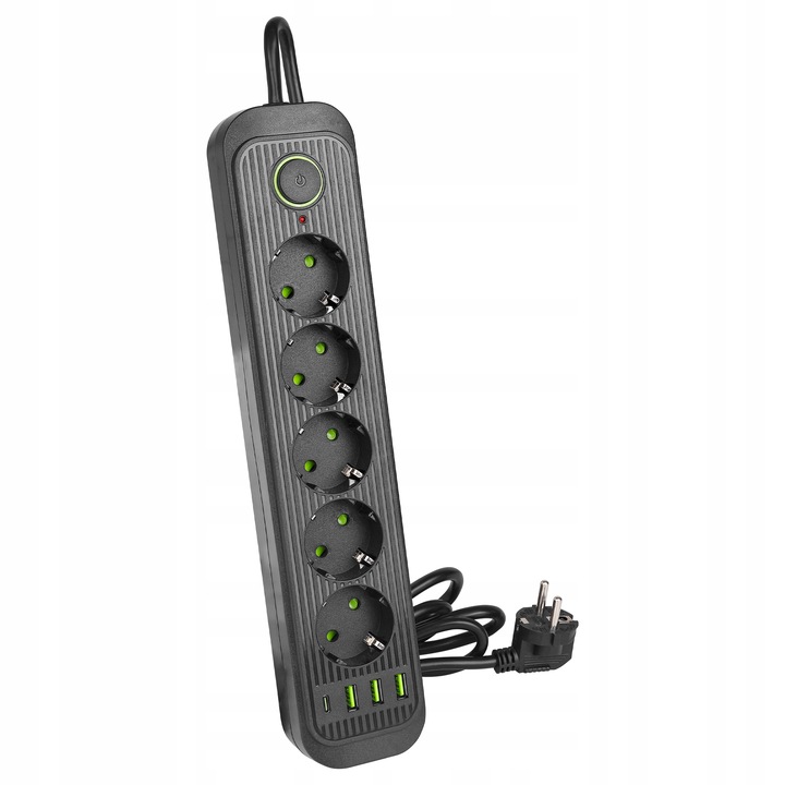 Przedłużacz listwa zasilająca 2m 5 GNIAZDA UZIEMIENIE 4x USB C CZARNY