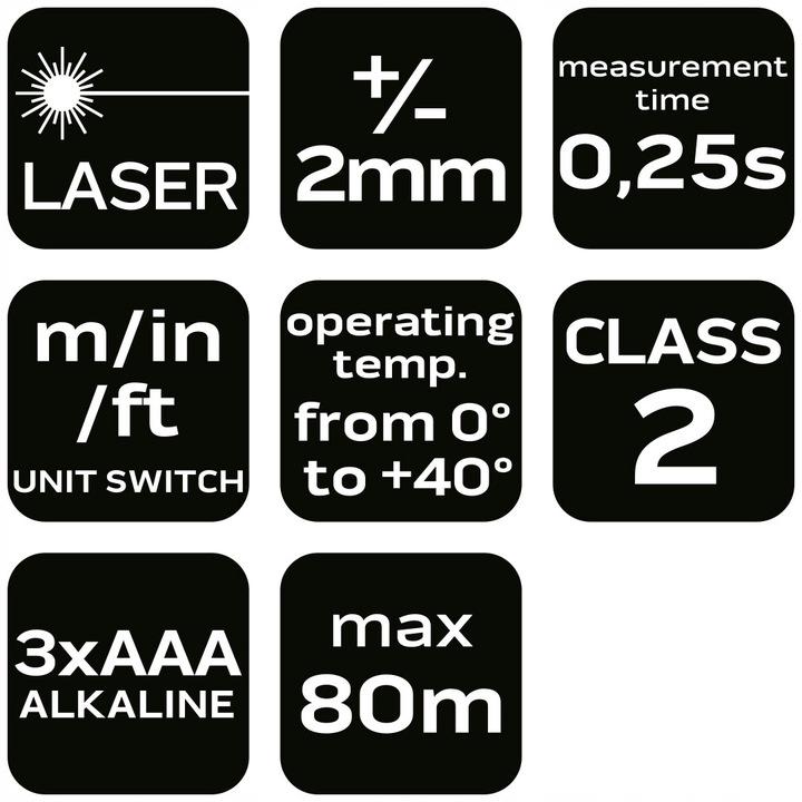 Dalmierz laserowy cyfrowy miernik odległości zasięg 80 m, IP54, NEO