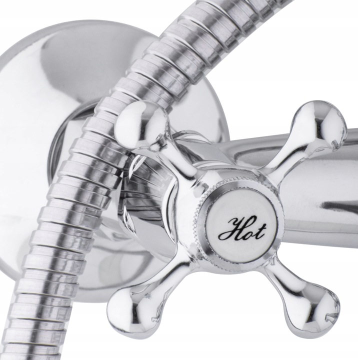 Bateria wannowa z prysznicem ścienna retro dwuuchwytowa kran do wanny