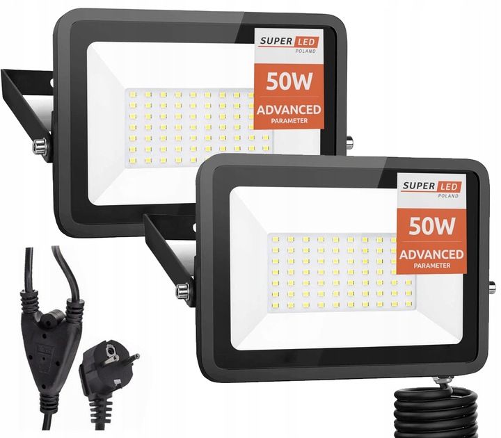 Halogen LED Statyw Naświetlacz 2x50W LED stojak + przewód + wtyczka