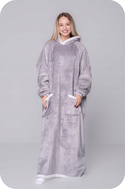 KOC BLUZA Oversize do Kostek Gruba KOCOBLUZA XXL SZARA Futrzak Bluzo