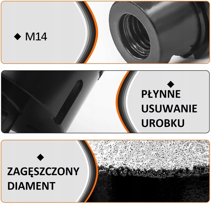 OTWORNICA DIAMENTOWA KORONKA WIERTŁO 68mm M14 DO GRES PŁYTEK GLAZURY