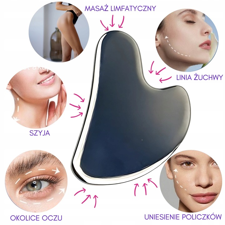 GUA SHA MASAŻER DO TWARZY PŁYTKA DO MASAŻU METAL STAL CHIRURGICZNA