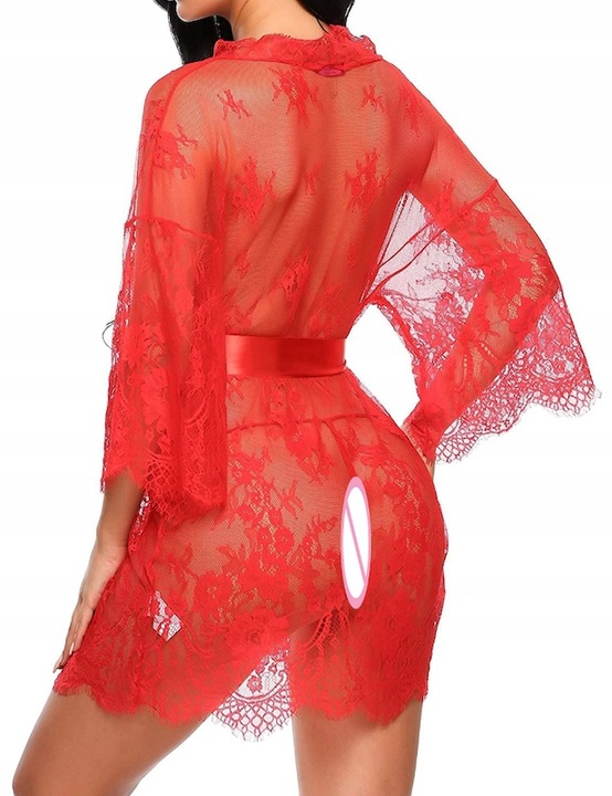 ZMYSŁOWY KOMPLET BIELIZNA KORONKA KOSZULKA NOCNA SZLAFROK STRINGI GRATIS