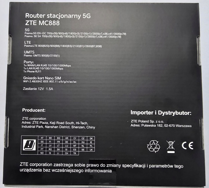 Router ZTE MC888 5G - (WIFI 6) Gigabit - ZAPLOMBOWANY - POLSKA DYSTRYBUCJA