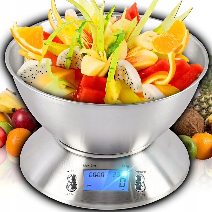 DOKŁADNA WAGA KUCHENNA Z TERMOMETR ELEKTRONICZNA Z MISKĄ 1G-5KG INOX