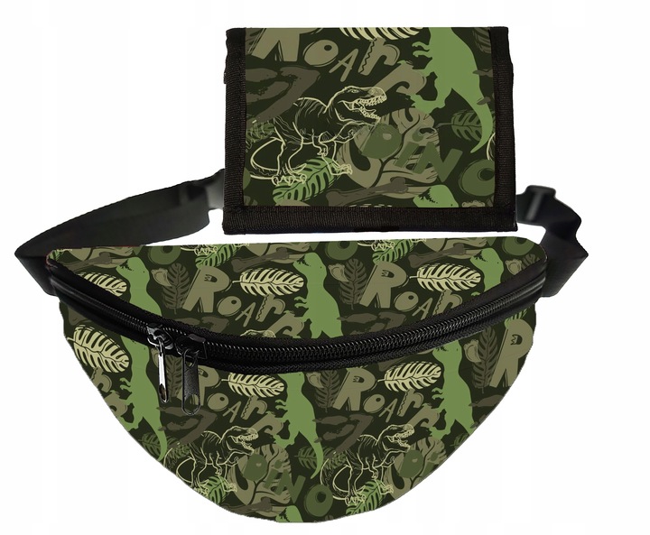 KOMPLET Saszetka + portfel DINOZAURY moro T-Rex Nerka biodrowa