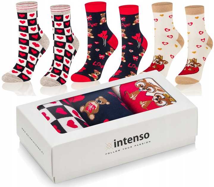 SKARPETKI WALENTYNKOWE DAMSKIE WALENTYNKI 3-PAK NA PREZENT DLA DZIEWCZYNY