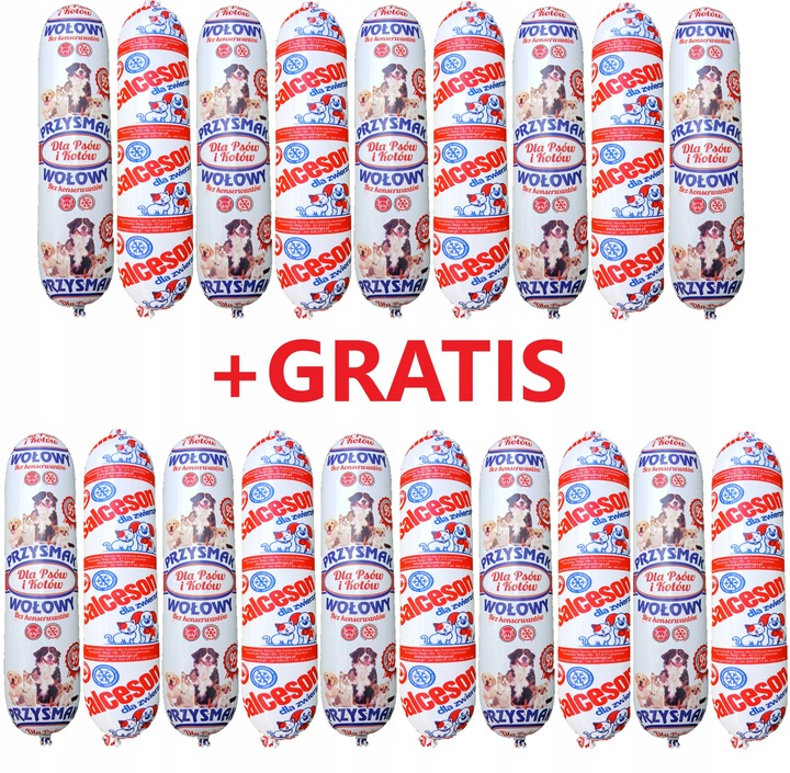 Karma dla Psa Psów Przysmak Wołowy Salceson Baton 19x1KG 95% mięsa + GRATIS