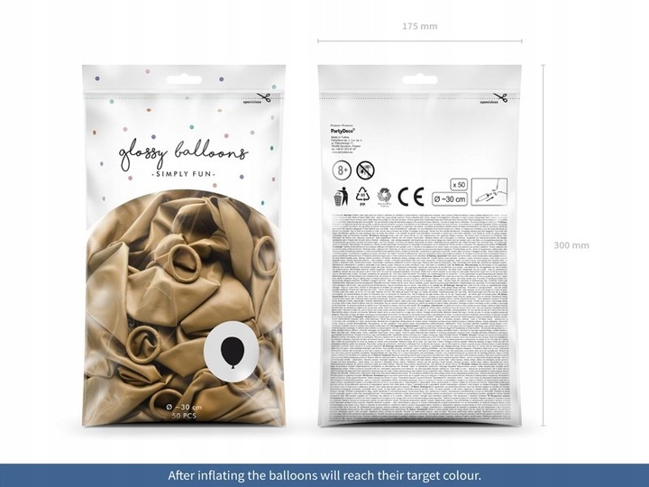 BALONY GLOSSY CHROMOWANE ZŁOTE DUŻE DO GIRLAND NA ŚLUB 30 CM 12 CALI 50 SZT