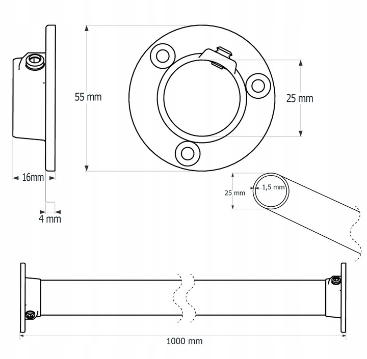 DRĄŻEK NA UBRANIA DO SZAFY 2X UCHWYTY DO GARDEROBY Fi 25MM 100 cm
