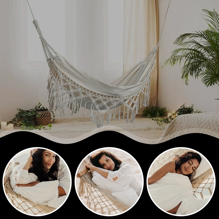 Wygodny HAMAK OGRODOWY BOHO makrama HUŚTAWKA ogrodowa LEŻAK WISZĄCY mocny