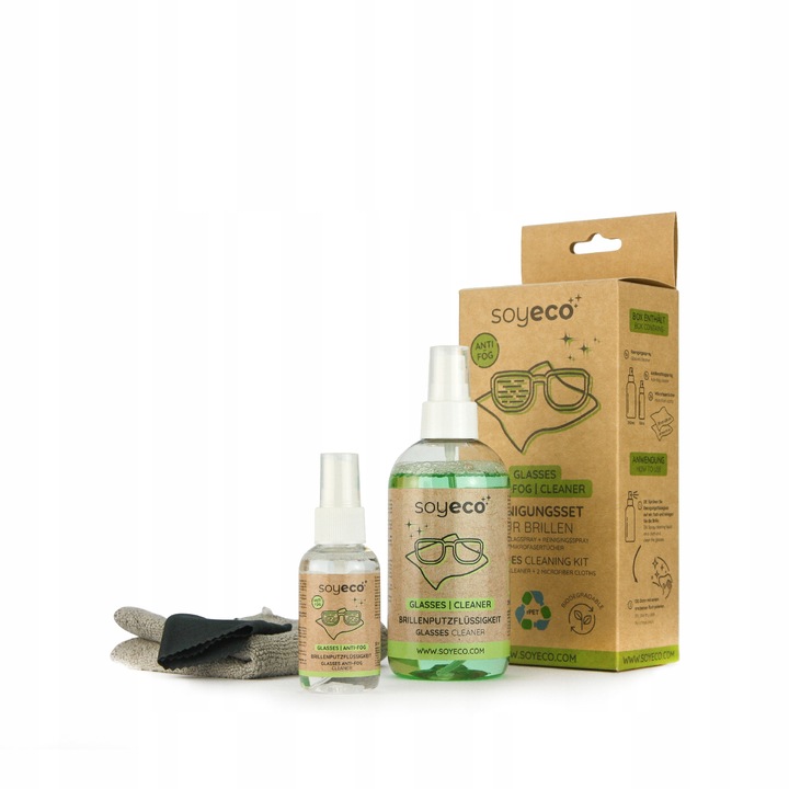 PŁYN DO CZYSZCZENIA OKULARÓW ZESTAW 4W1 Z MIKROFIBRĄ x2 + PŁYN