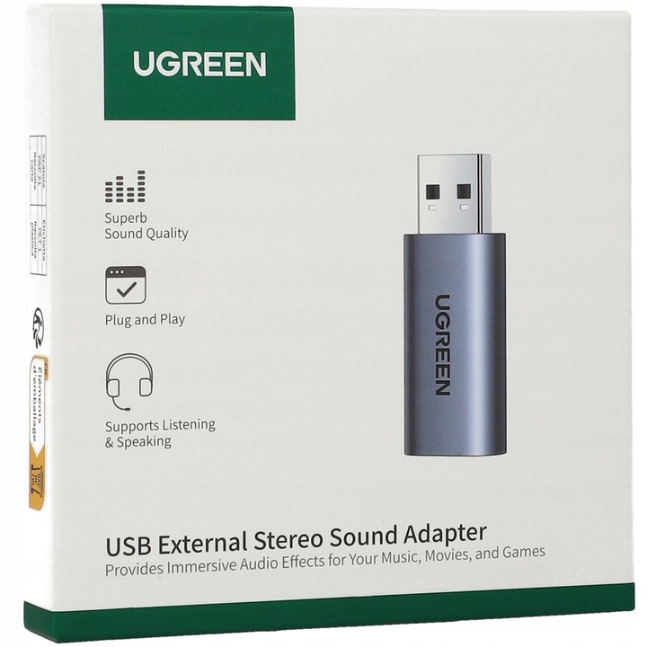 Adapter USB do komputera, przejściówka audio do mini jack 3,5 mm, Ugreen