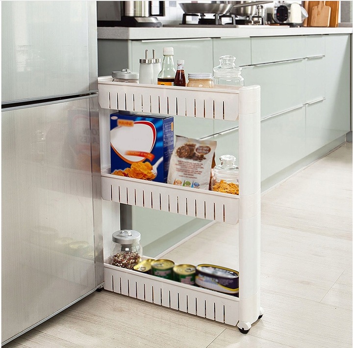 MOBILNA WĄSKA SZAFKA NA KÓŁKACH DO KUCHNI ŁAZIENKI