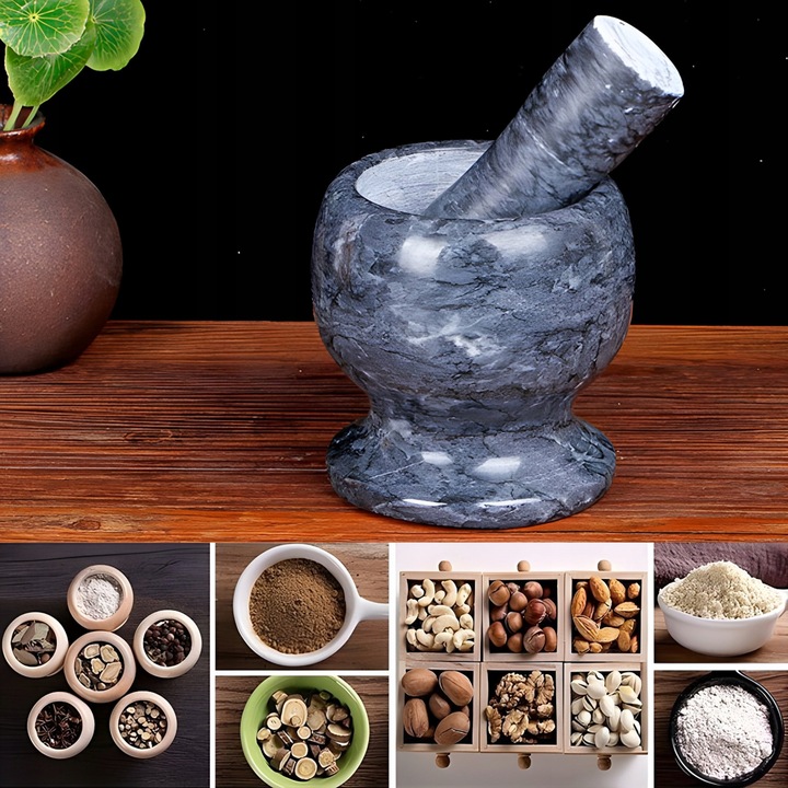 MOŹDZIERZ KUCHENNY KAMIENNY TŁUCZEK DO UCIERANIA PRZYPRAW ZIÓŁ