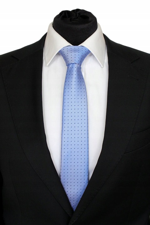 WĄSKI MĘSKI KRAWAT SLIM 6 cm BŁĘKITNY W KROPKI