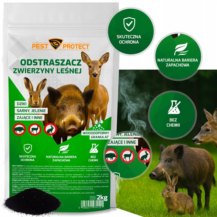 ODSTRASZACZ ŚRODEK NA DZIKI DZIKÓW SARNY ZAJĄCE NATURALNY GRANULAT 2KG