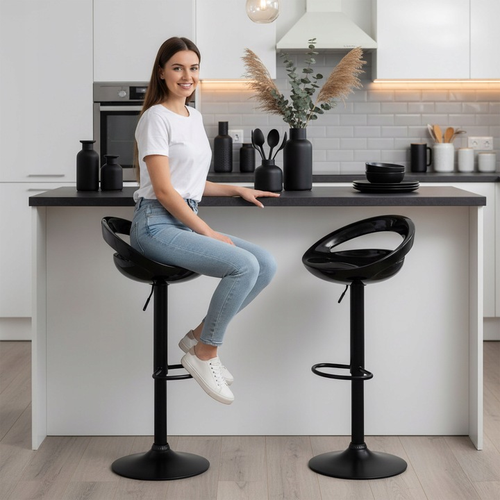 HOKER BAROWY STOŁEK OBROTOWY REGULOWANY CZARNY KRZESŁO BAROWE OBROTOWE