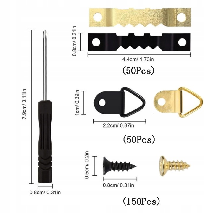 251 Zestaw Haków Do Wieszania Obrazów Z Wkrętami, Wieszaki Do Ramki i