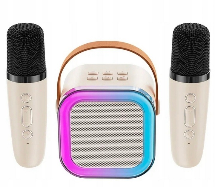 ZESTAW KARAOKE PRZENOŚNY GŁOŚNIK +2 MIKROFONY ŚWIECĄCY EFEKTY DŹWIĘKOWE USB