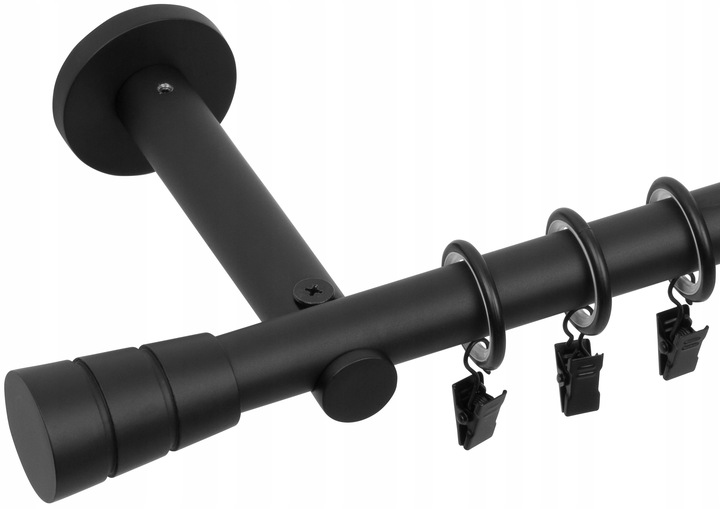 KARNISZ POJEDYNCZY 200 CM 19 MM CZARNY MAT BIAŁY MAT WYBÓR ZAKOŃCZEŃ RENA