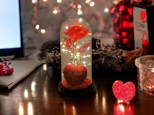 WIECZNA RÓŻA W SZKLE W KOPULE ŚWIECĄCA NA WALENTYNKI LED PREZENT PUDEŁKO