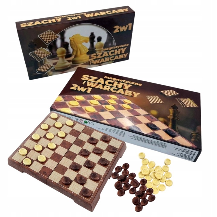 Szachy Warcaby MAGNETYCZNE Drewniane KLASYCZNE Duże 2 w 1 SKŁADANE