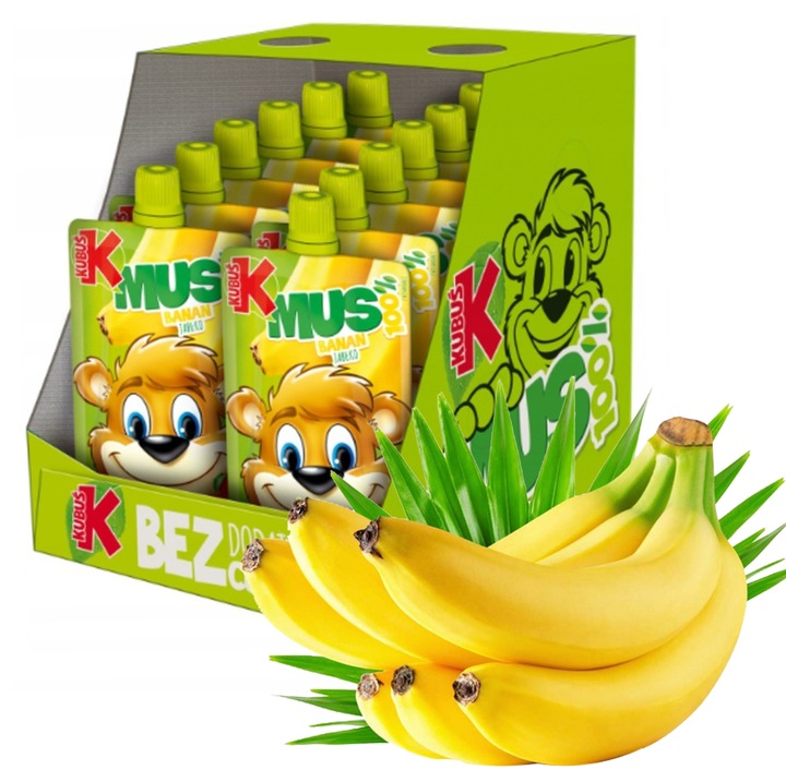 KUBUŚ Mus 100% Banan Jabłko 100 g x 12 sztuk DLA DZIECI