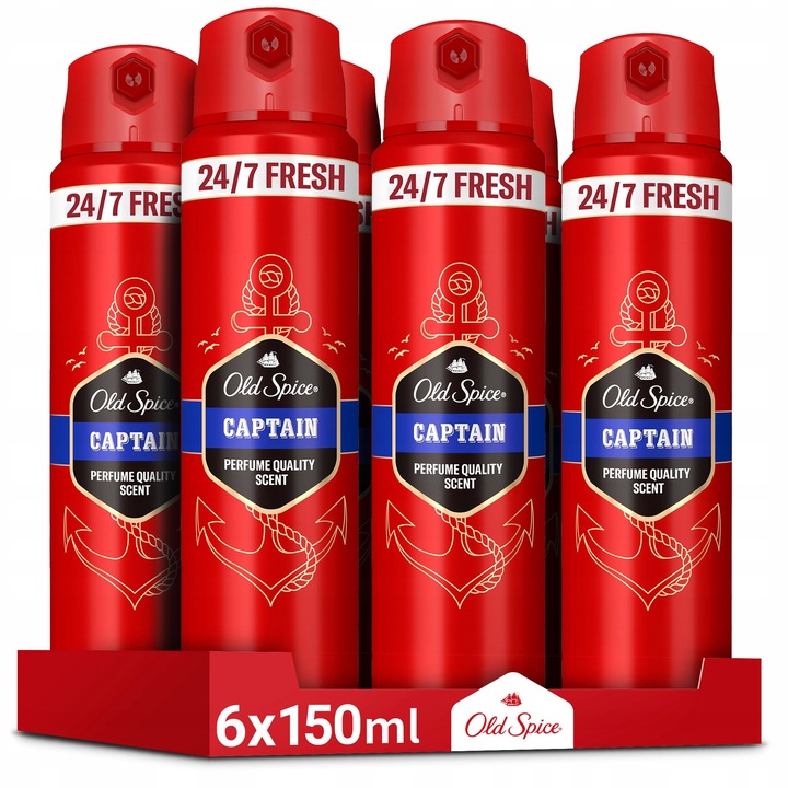 Old Spice Captain Dezodorant męski w sprayu, 6 x 150ml, 24h świeżości