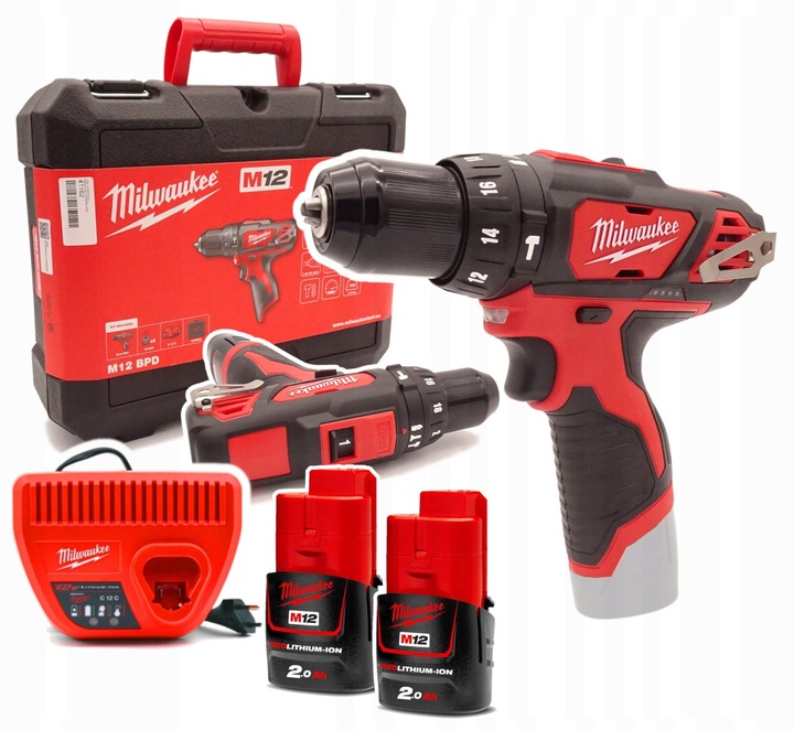 Milwaukee M12 BPD-202C Wiertarko-Wkrętarka Udarowa Zestaw 2x2Ah