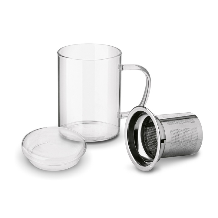 KUBEK z ZAPARZACZEM Nierdzewny z Uchem SZKLANY Konighoffer Cortese 350 ml