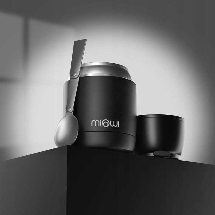 Termos obiadowy na zupę żywność Stalowy Miowi 450 ml Łyżka Czarny