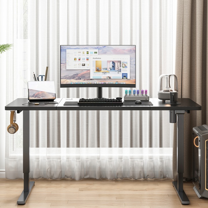 Biurko Elektryczne Podnoszone Czarne 160x80 Regulowane NOWOCZESNE