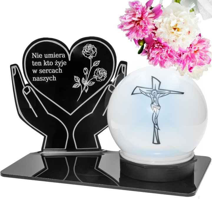 ZNICZ z Kulą Solarną na Grób STATUETKA LED NA CMENTARZ Wieczny Szkło Akryl