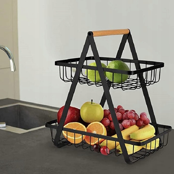 DWUPOZIOMOWY KOSZ NA OWOCE WARZYWA OZDOBNY METALOWY POJEMNIK PATERA