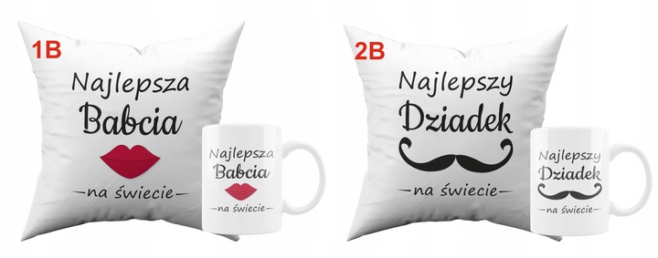 PREZENT NA DZIEŃ BABCI I DZIADKA ZESTAW PODUSZEK KUBKÓW 2SZT.