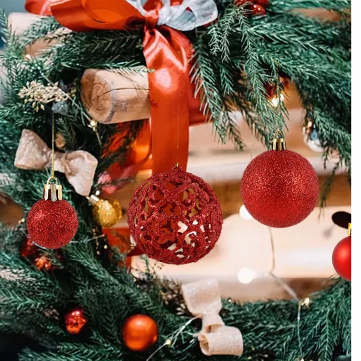 BOMBKI CHOINKOWE NIETŁUKĄCE OZDOBY ŚWIĄTECZNE ZESTAW BOMBEK 100szt CZERWONE