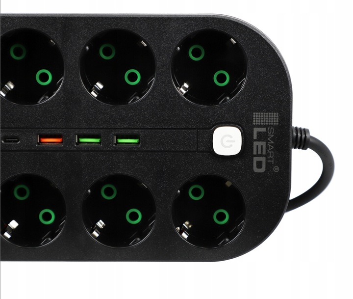 Przedłużacz listwa zasilająca 2 metry 8 gniazd + ładowarka USB + USB-C