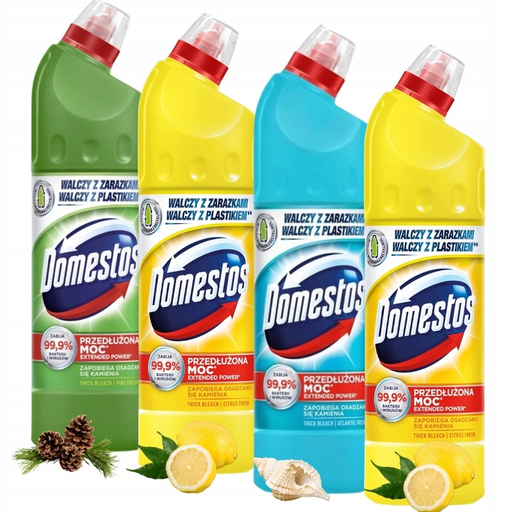 DOMESTOS PRZEDŁUŻONA MOC PŁYN WYBIELAJĄCY DO CZYSZCZENIA WC ZESTAW 4x 750ml