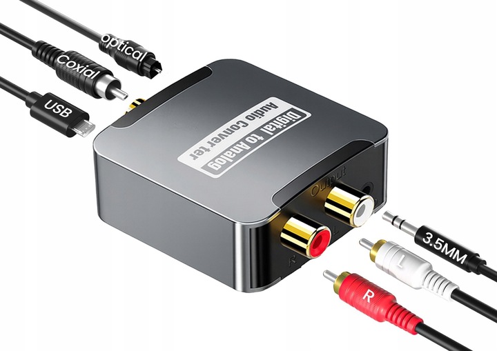 KONWERTER PRZEJŚCIÓWKA DAC ADAPTER OPTYCZNY COAXIAL TOSLINK DO 2x RCA