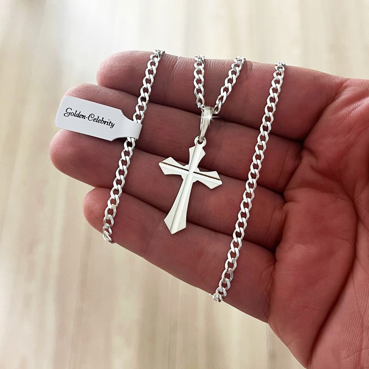 SREBRNY ŁAŃCUSZEK PANCERKA + KRZYŻYK PR 925 + GRAWER DLA CHŁOPCA NA KOMUNIĘ