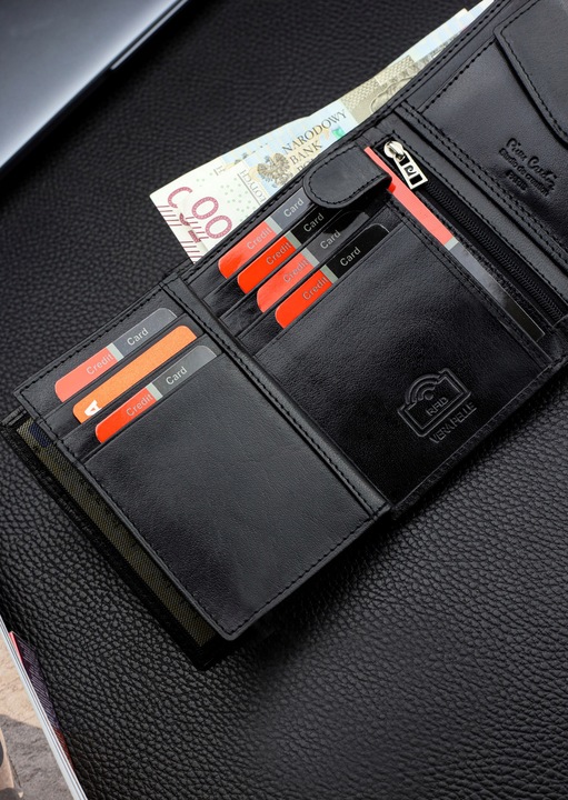 Portfel Męski Pierre Cardin Skórzany Czarny Pojemny RFID Torebka Certyfikat