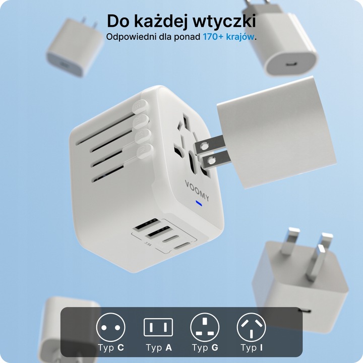 Adapter Podróżny VOOMY Z Ponad 170 Narodów - 2 Usb A 2 Usbc Biały
